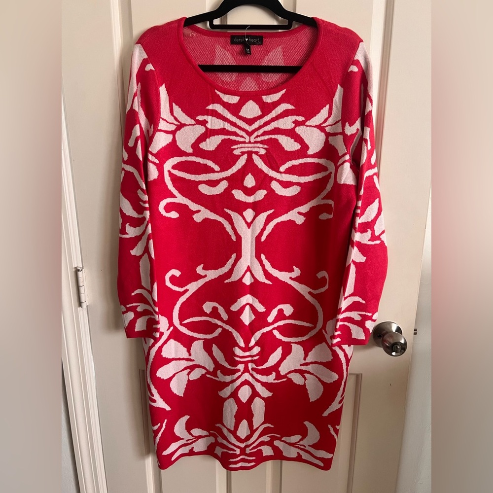 Elegant Pink and White Patterned Dress 2X - Picture 1 of 6